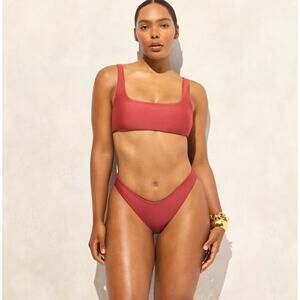 J.Crew Classic Sculpt Sunny Bikini Bottom WMNS M Carolina Clay High-Cut Mid Rise